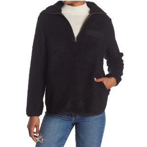 Te Verde Black Faux Shearling Quarter Zip Pullover Teddy Jacket Size Large